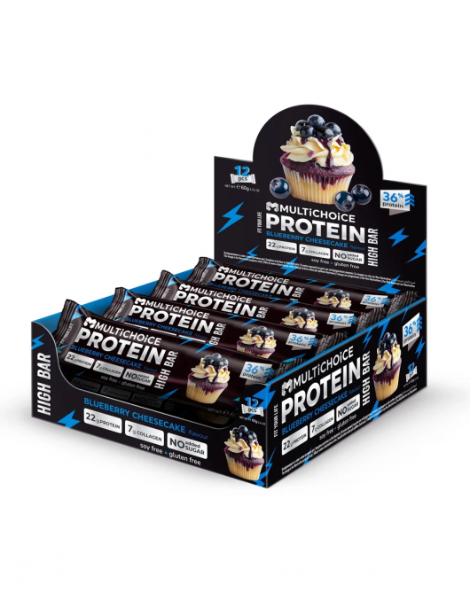 MULTICHOICE HIGH Protein Bar – Blueberry Cheesecake 12 × 60 g на супер цена Протеинови барове