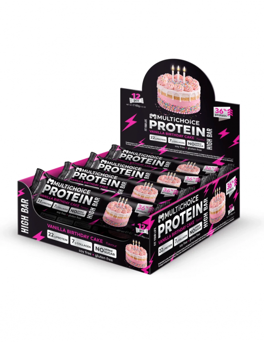 MULTICHOICE HIGH Protein Bar – Vanilla Birthday Cake 12 × 60 g на супер цена Протеинови барове
