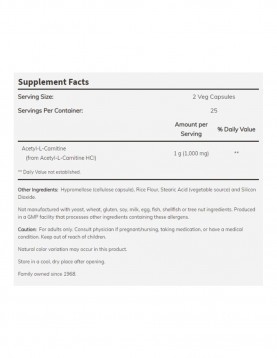 NOW Acetyl L-Carnitine 500 МГ - 200 веган капсули