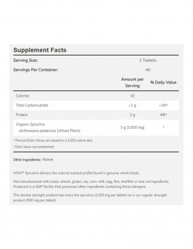 NOW Spirulina Organic 1000 mg - 120 Tablets