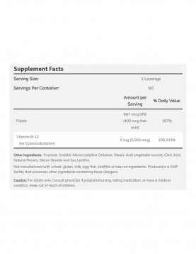 NOW Vitamin B-12 5000 mcg + Folic Acid - 60 дражета
