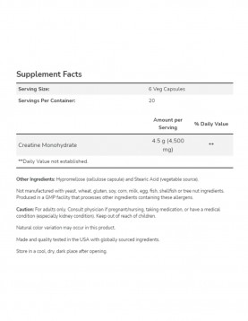 NOW Sports Creatine Monohydrate 750 МГ - 120 Капсули