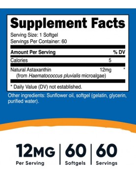 NUTRICOST Astaxanthin/ Астаксантин 12 mg x 60 софтгел капсули