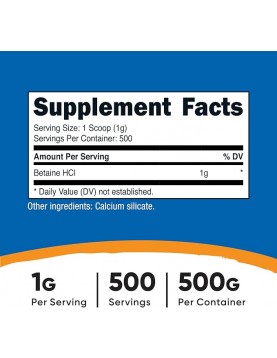 NUTRICOST Betaine HCl / Бетаин хидрохлорид x 500 g прах
