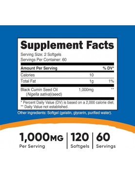 NUTRICOST Black Cumin Seed Oil / Черен кимион (масло от семена) 500 mg х 120 софтгел капсули
