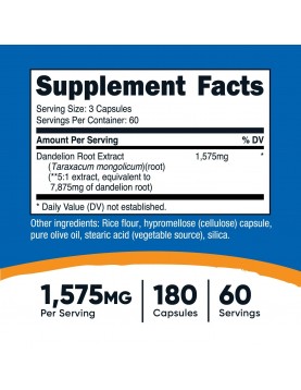 NUTRICOST Dandelion Root / Глухарче (корен) 525 mg, 180 капсули