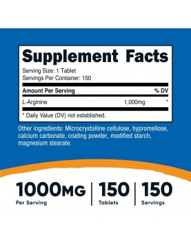 NUTRICOST L-Arginine / Л-Аргинин 1000 mg х 150 таблетки на супер цена Аминокиселини на таблетки /капсули