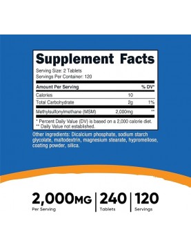 NUTRICOST MSM / MСМ (метилсулфонил метан) 1000 mg x 240 таблетки