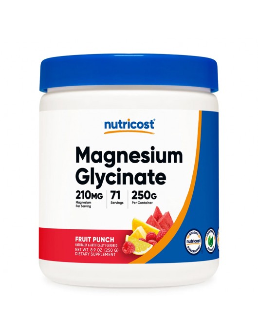 NUTRICOST Magnesium Glycinate / Магнезий (бисглицинат) 210 mg x 250 g прах, с аромат на плодов пунш на супер цена Хранителни добавки за стави