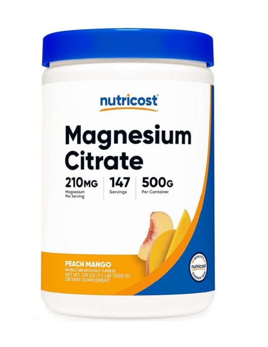 NUTRICOST Magnesium Citrate Peach Mango / Магнезий (цитрат) 210 mg х 500 g прах, с вкус на праскова и манго на супер цена Хранителни добавки за стави