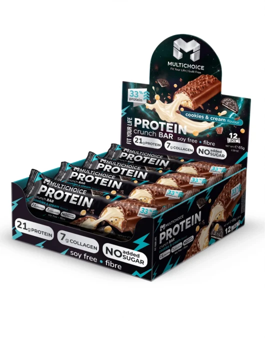 MULTICHOICE Protein CRUNCH Bar - Cookies & Cream - Кутия 12 броя (780 g) на изгодни цени MULTICHOICE Protein CRUNCH Bar - Cookies & Cream - Кутия 12 броя (780 g) на супер цена Протеинови барове