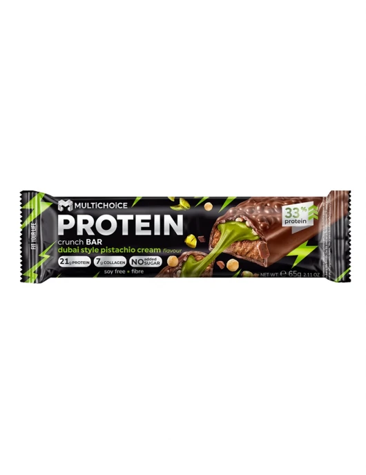 MULTICHOICE Protein CRUNCH Bar - Dubai Style Pistachio Cream 65 g на изгодни цени MULTICHOICE Protein CRUNCH Bar - Dubai Style Pistachio Cream 65 g на супер цена Протеинови барове